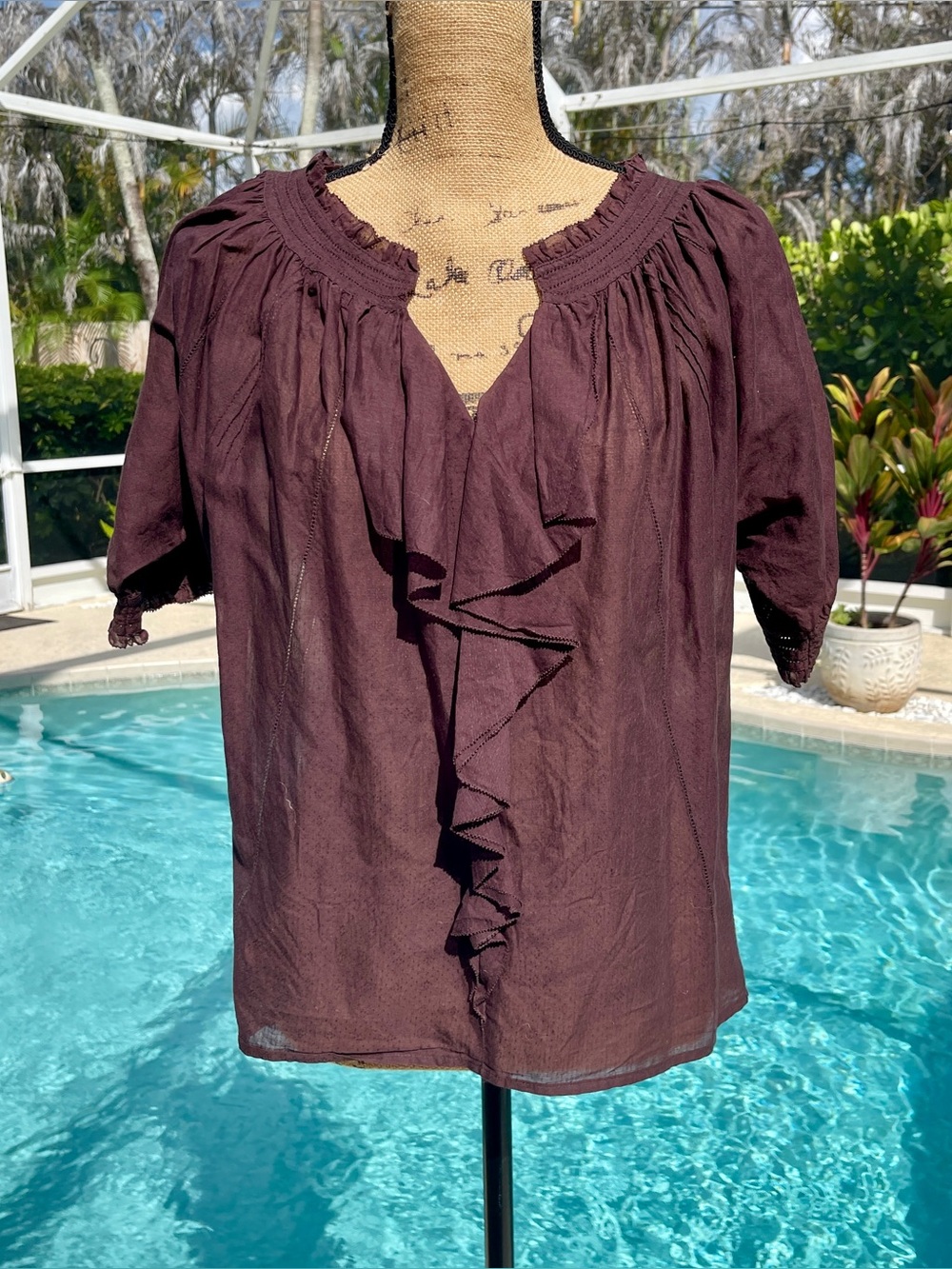 Diane Von Furstenberg brown cotton lightweight blouse size 4